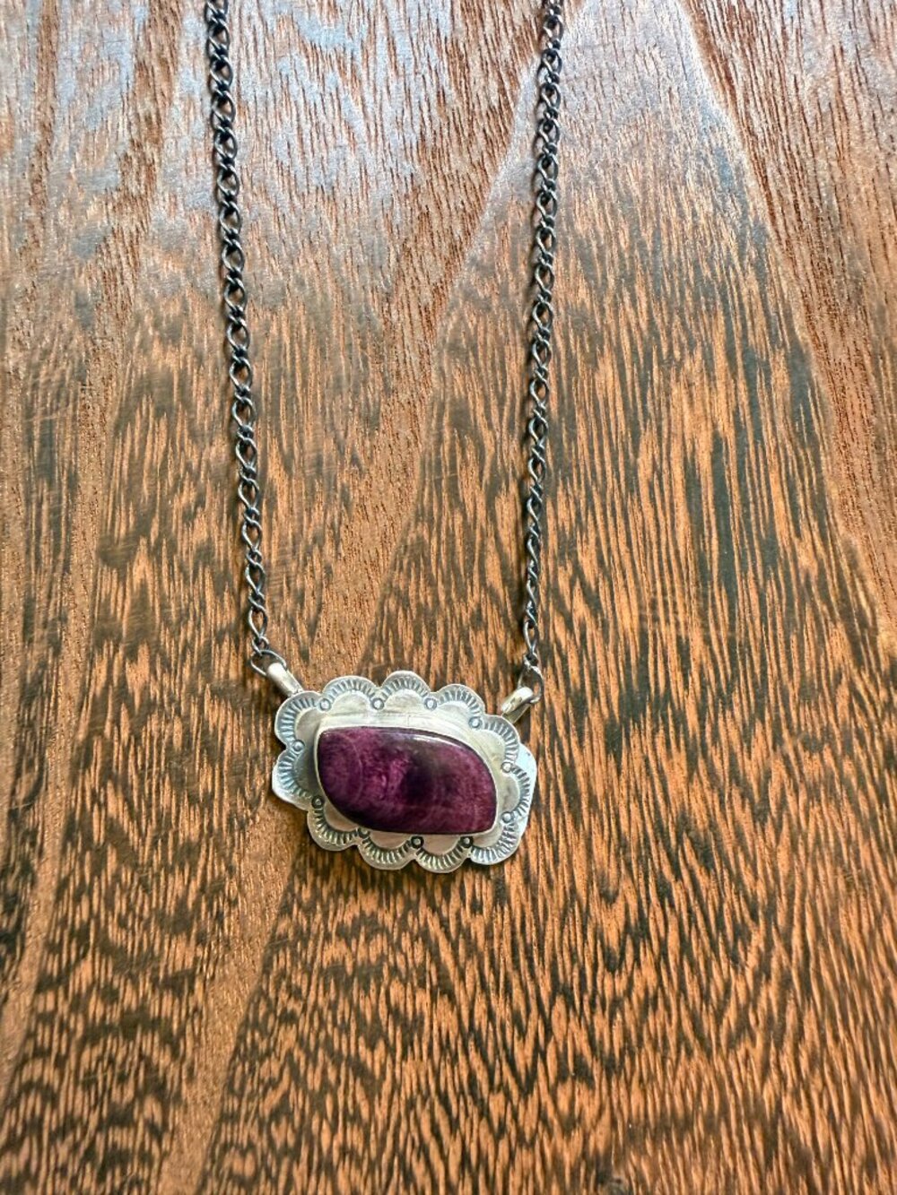 Scott Skeets Navajo Handmade Sterling Silver Purple Spiny Oyster Necklace